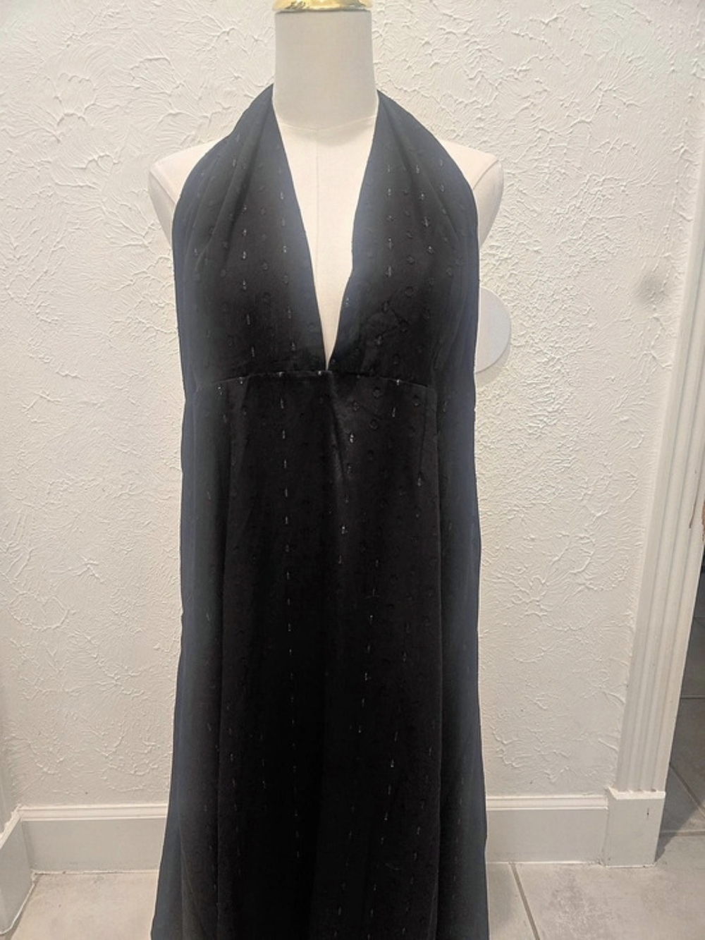 AFRM Noir Black Sheer Burnout Halter Maxi Dress XXL NWT
